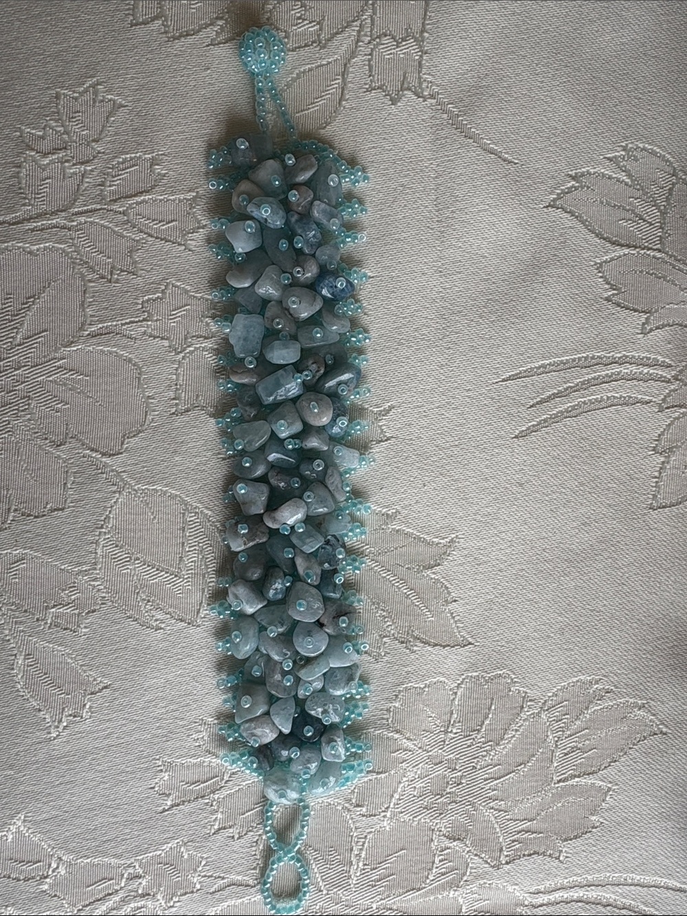 Handmade Aquamarine Beaded Cluster Bracelet - Light Blue